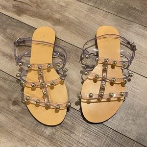 Schutz Yarin Studded Clear Gladiator Sandals